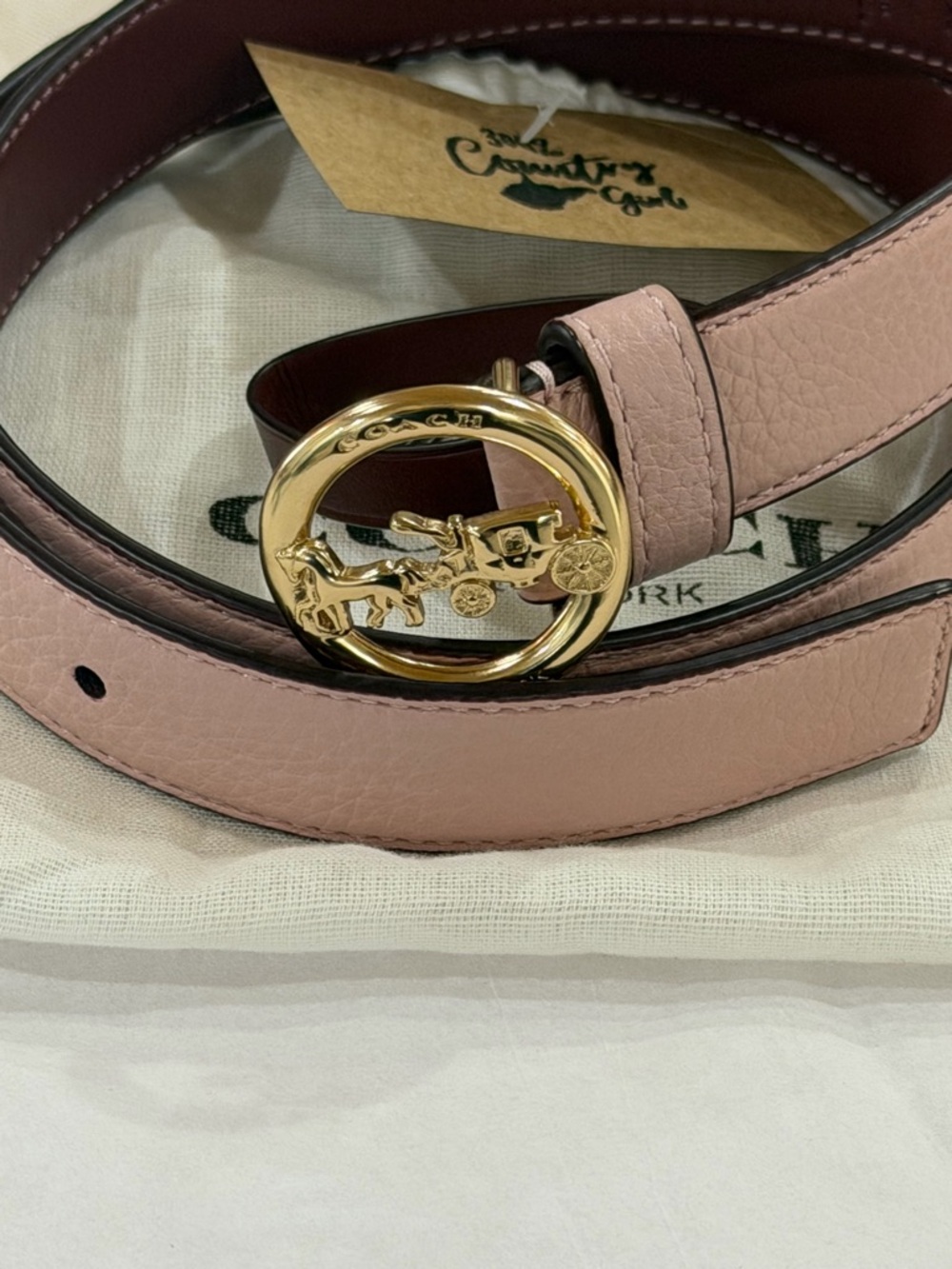 COACH Pink Pebble Leather Belt with Gold Coach Carriage Buckle - Picture 4 of 4